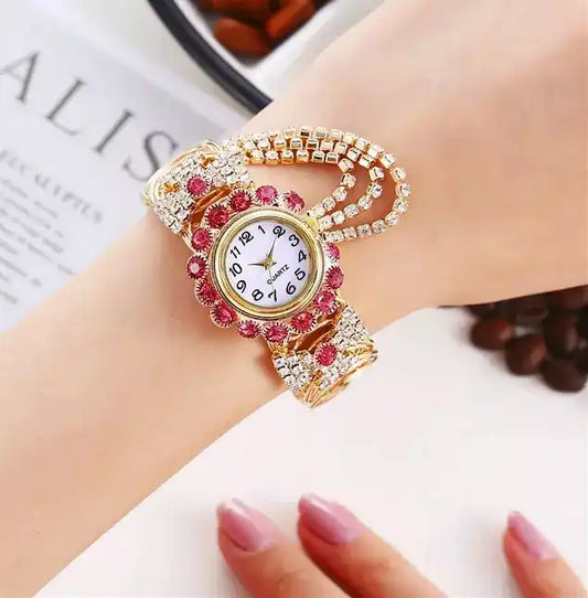 RELOJ PULSERA CON PENDIENTES TIPO CRISTAL